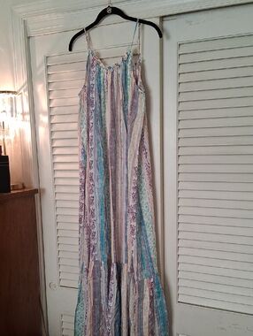 Anthropologie Multicolor Striped Boho Top in Cream, Purple, Red, Blue
